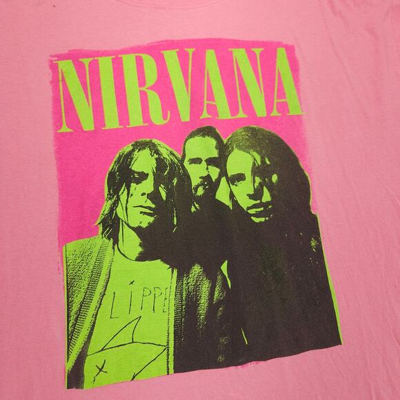 Nirvana Band Casual Crew Neck Graphic Shirt Adult Mens Size Extra Large XL Pink - Picture 4 of 10